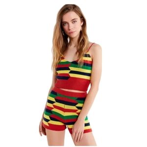 Urban Outfitters Birds Eye Striped Cropped Tank Top Bohemian Knit Sweater Size L